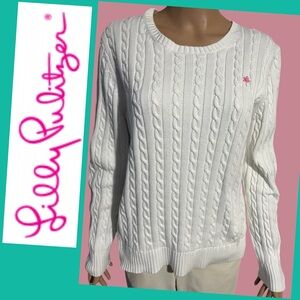 Lilly Pulitzer 100% Cotton White Cable Knit Sweater Size XL